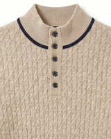 Henley Neck Cable Knit Sweater — Khaki