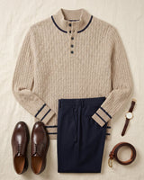 Henley Neck Cable Knit Sweater — Khaki