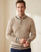 Henley Neck Cable Knit Sweater — Khaki