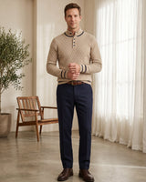 Henley Neck Cable Knit Sweater — Khaki