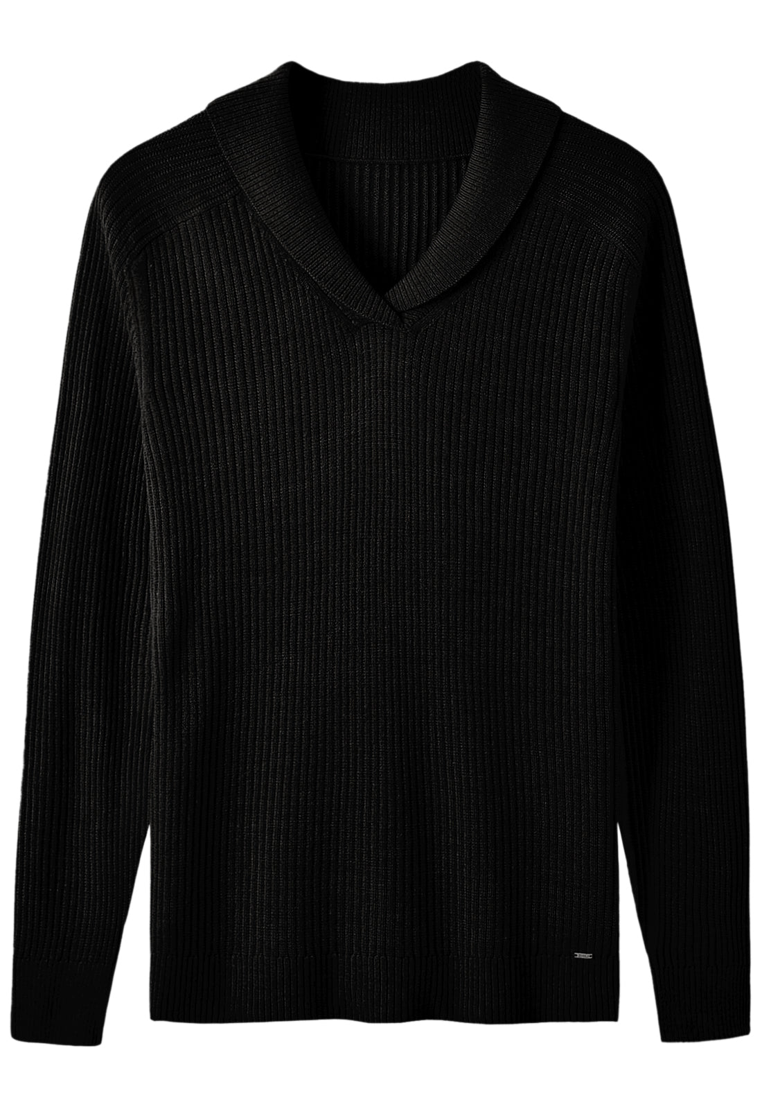 Shawl Collar Cable Knit Pullover — Black