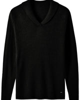 Shawl Collar Cable Knit Pullover — Black