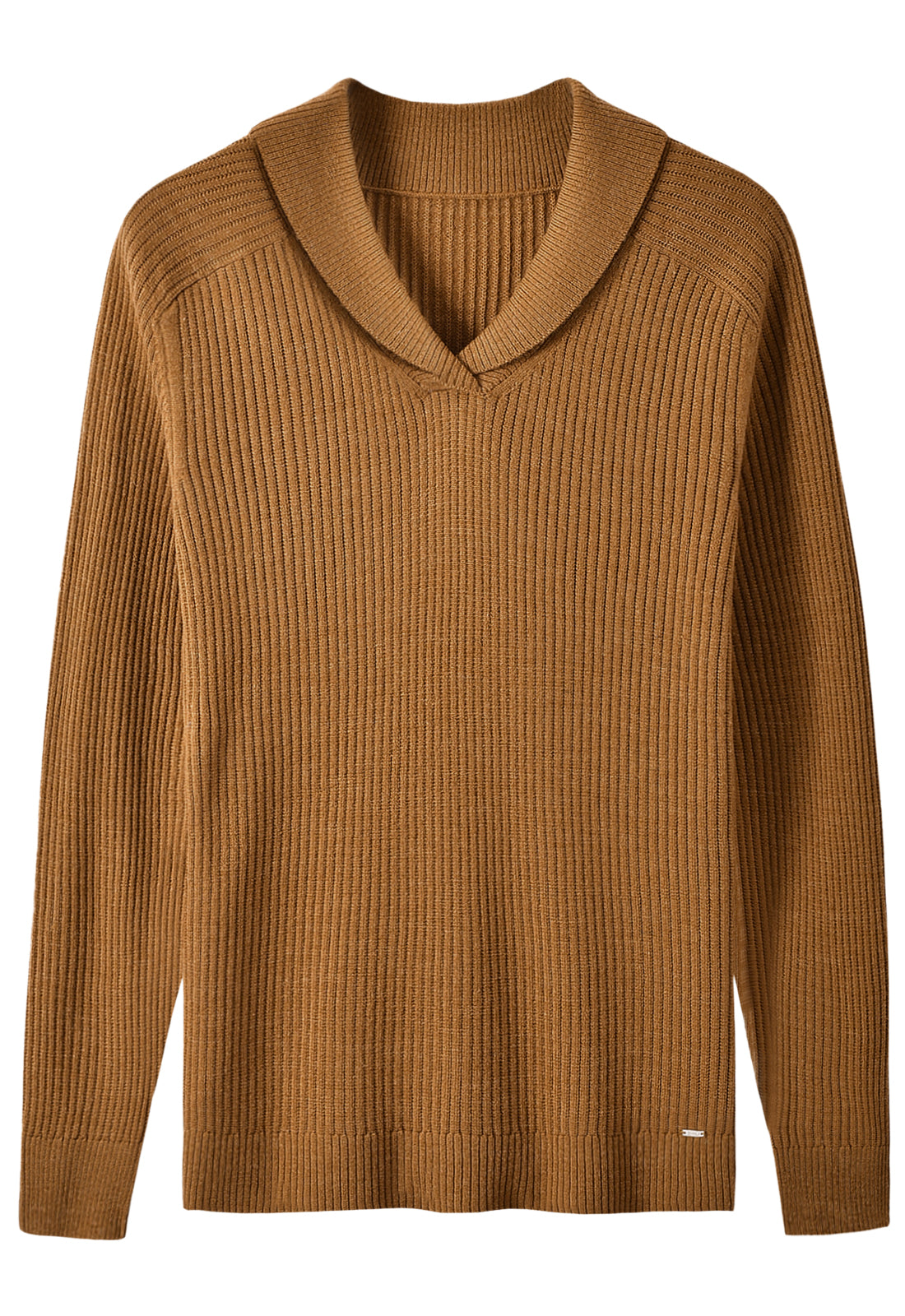 Shawl Collar Cable Knit Pullover — Brown