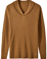 Shawl Collar Cable Knit Pullover — Brown