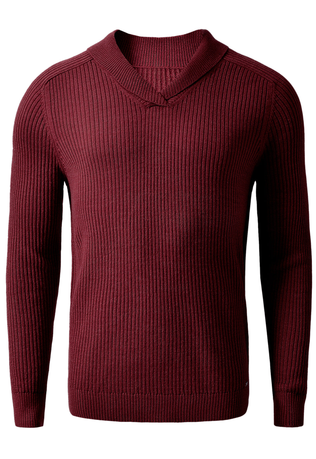 Shawl Collar Cable Knit Pullover — Crimson