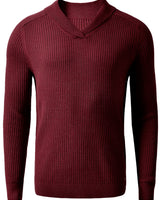 Shawl Collar Cable Knit Pullover — Crimson