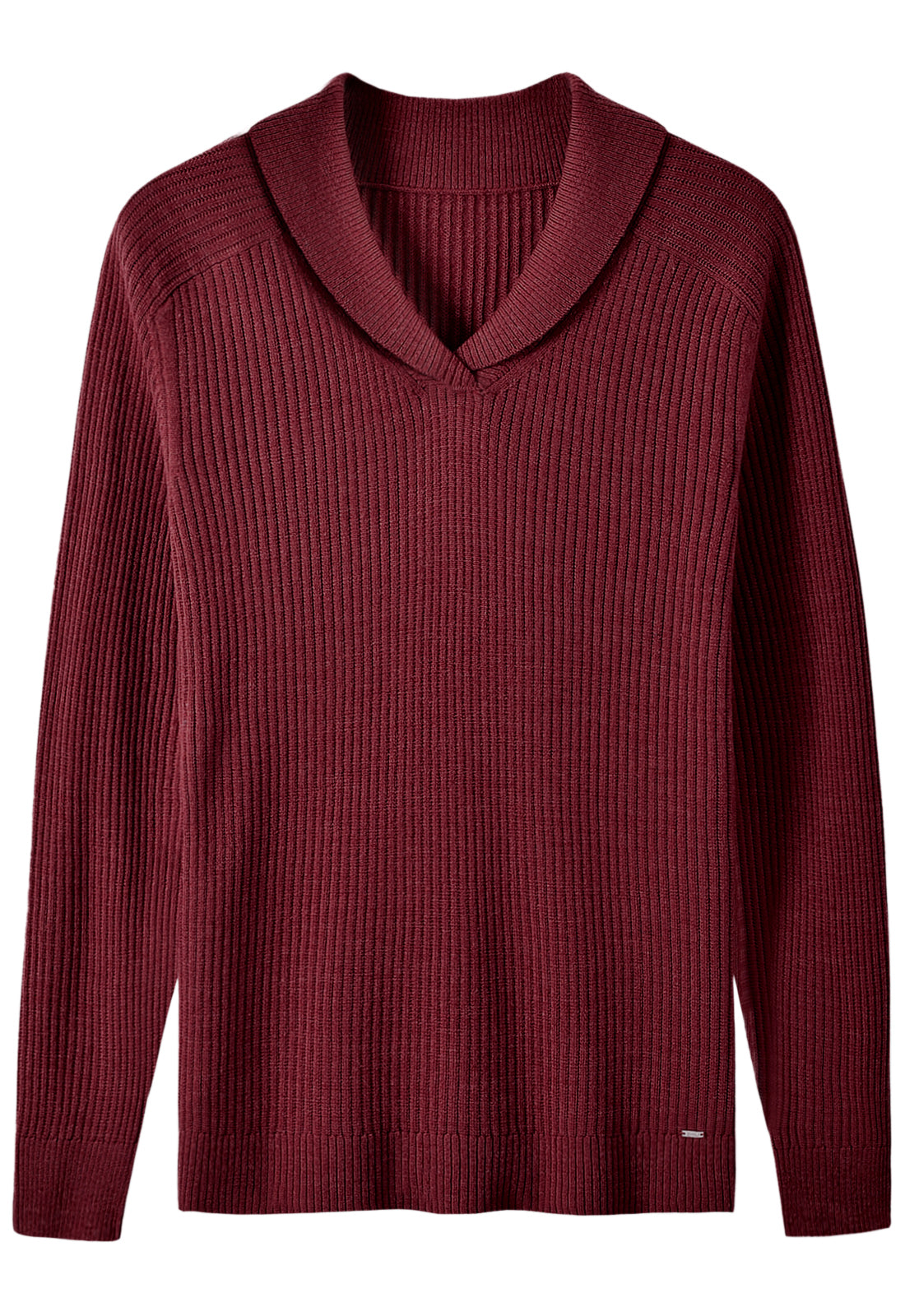 Shawl Collar Cable Knit Pullover — Crimson