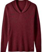Shawl Collar Cable Knit Pullover — Crimson