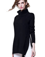 Women's High Lapel Split-Hem Cashmere Sweater