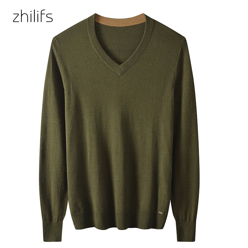 Men's Fine Knit Wool V-Neck Sweater