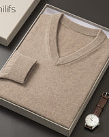 Solid V-Neck Cashmere Pullover Sweater