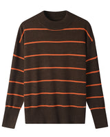 Women's Striped Mock Neck Sweater — Chocolate
