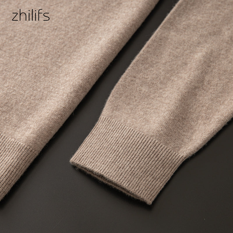 ZHILIFS Men's V-Neck Sweater Autumn Winter Men's Rollneck Warm wool Knitted Sweater Keep Warm Men Jumper