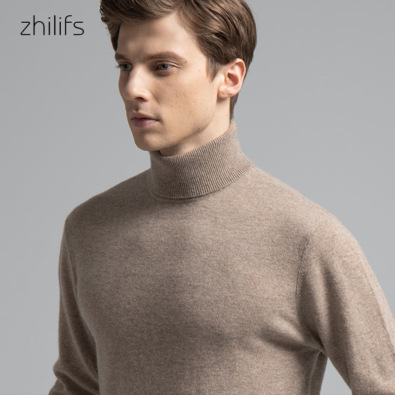 ZHILIFS Men pure Cashmere sweater men's High Neck Knitted Sweater and winter, thickened cashmere warm sweater Oversized Menswear