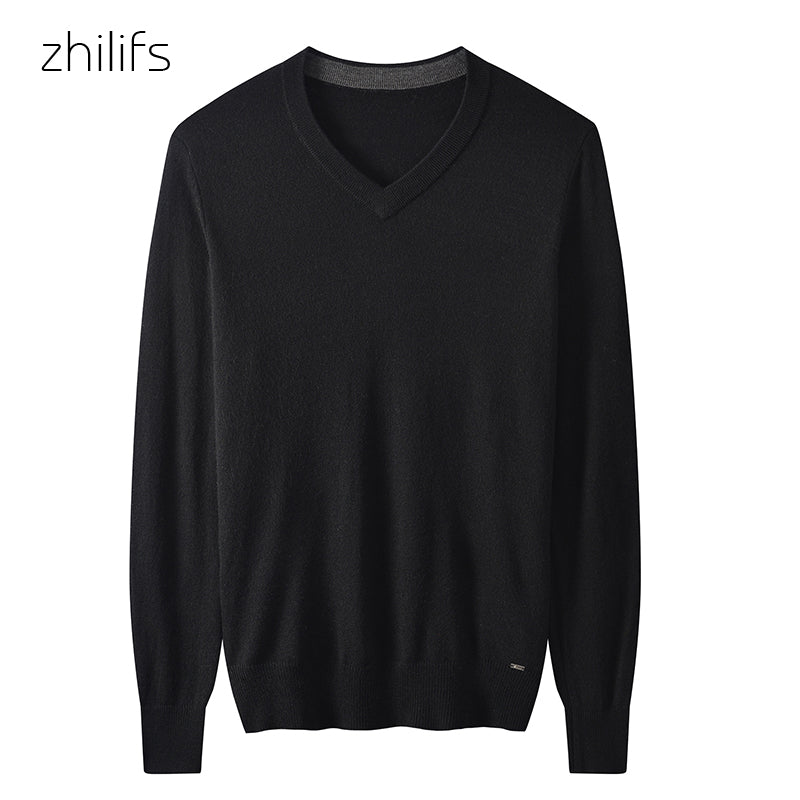 Men's Fine Knit Wool V-Neck Sweater