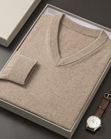 Solid V-Neck Cashmere Pullover Sweater