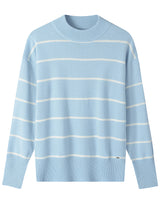 Women's Striped Mock Neck Sweater — Light blue