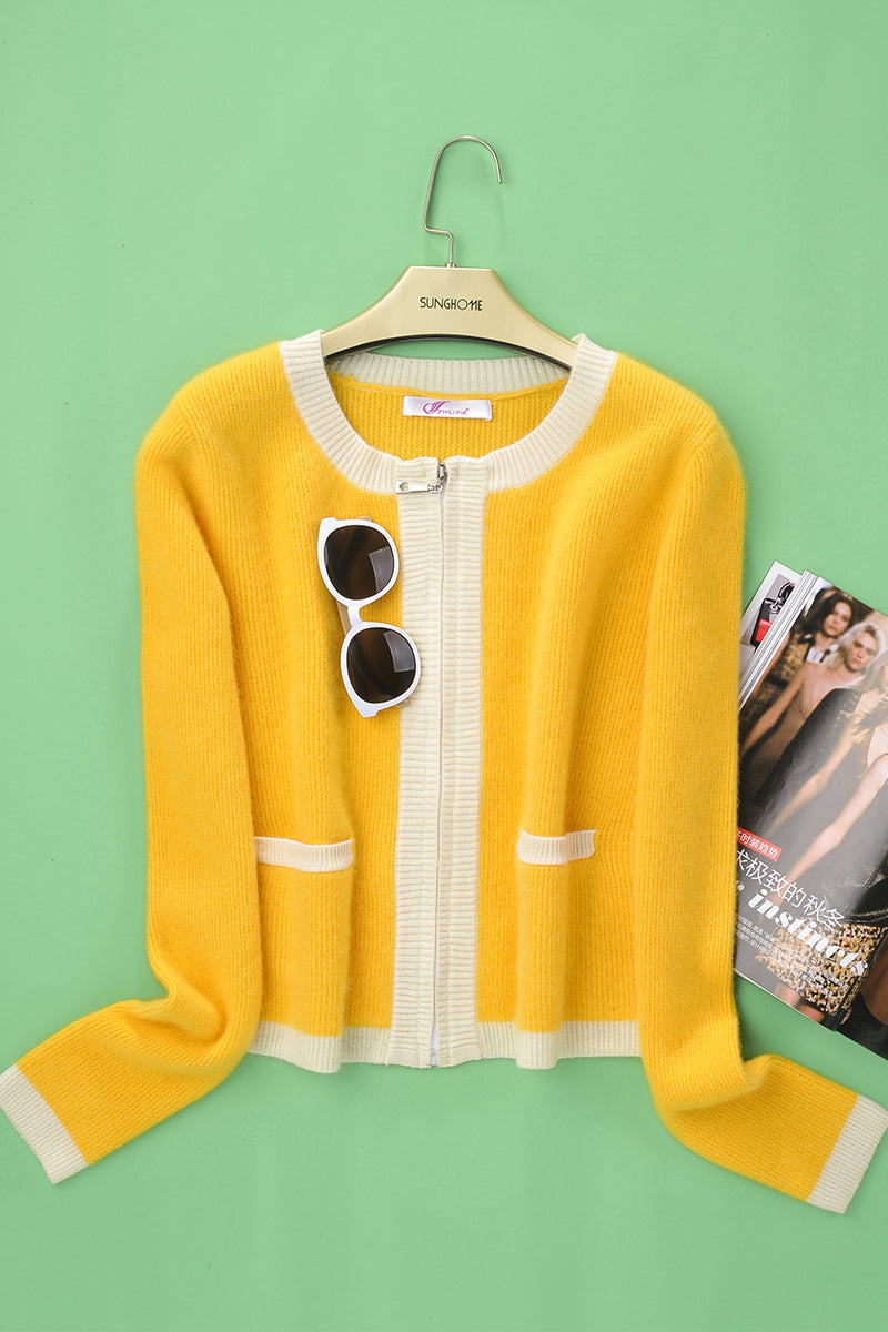 ZHILIFS yellow Cashmere cardigan 100% pure cashmere Women's short knitted sweater