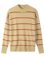 Women's Striped Mock Neck Sweater — Brown