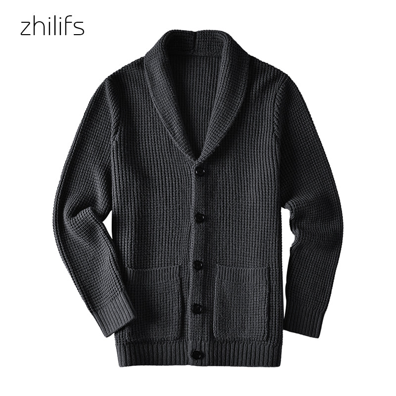 Men's Shawl Collar Cardigan Sweater Button Front Solid Casual Long Sleeve  Knitwear 