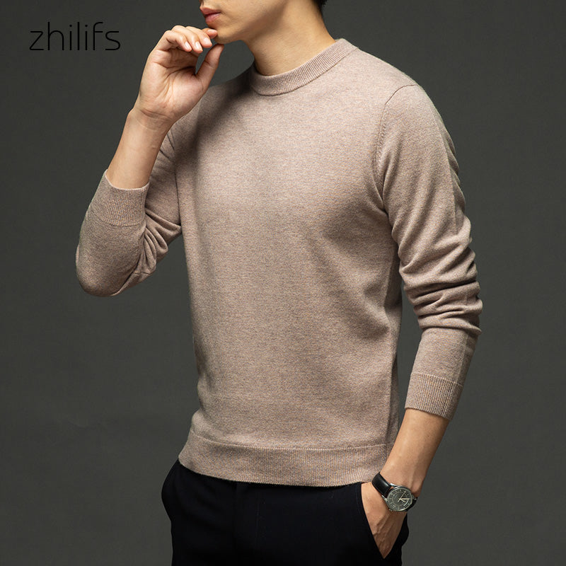 ZHILIFS Men's round neck Sweater Autumn Winter Men's Rollneck Warm wool Knitted Sweater Keep Warm Men Jumper