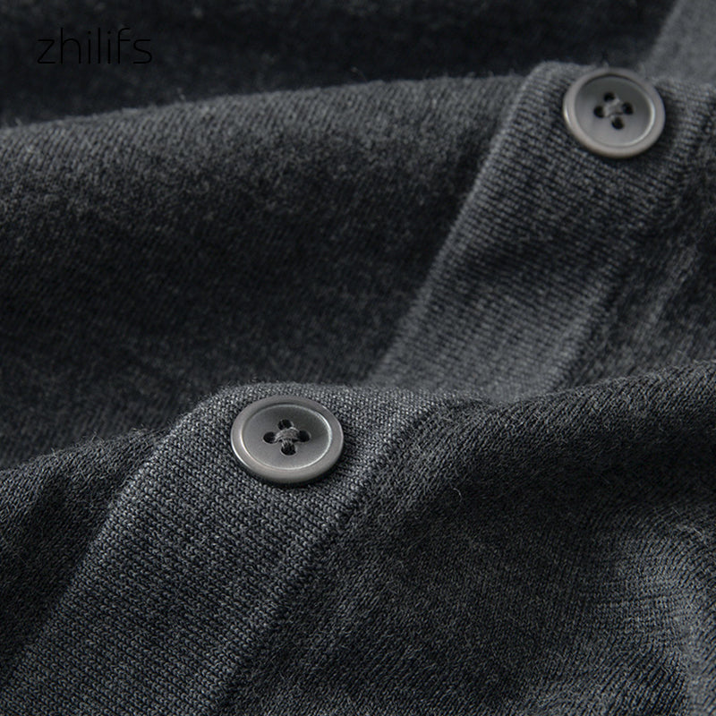 ZHILIFS Men's wool Cardigan V-neck Warm Solid Color Mens Cardigans Winter Basic Sweater Men ultra-thin wool cardigan