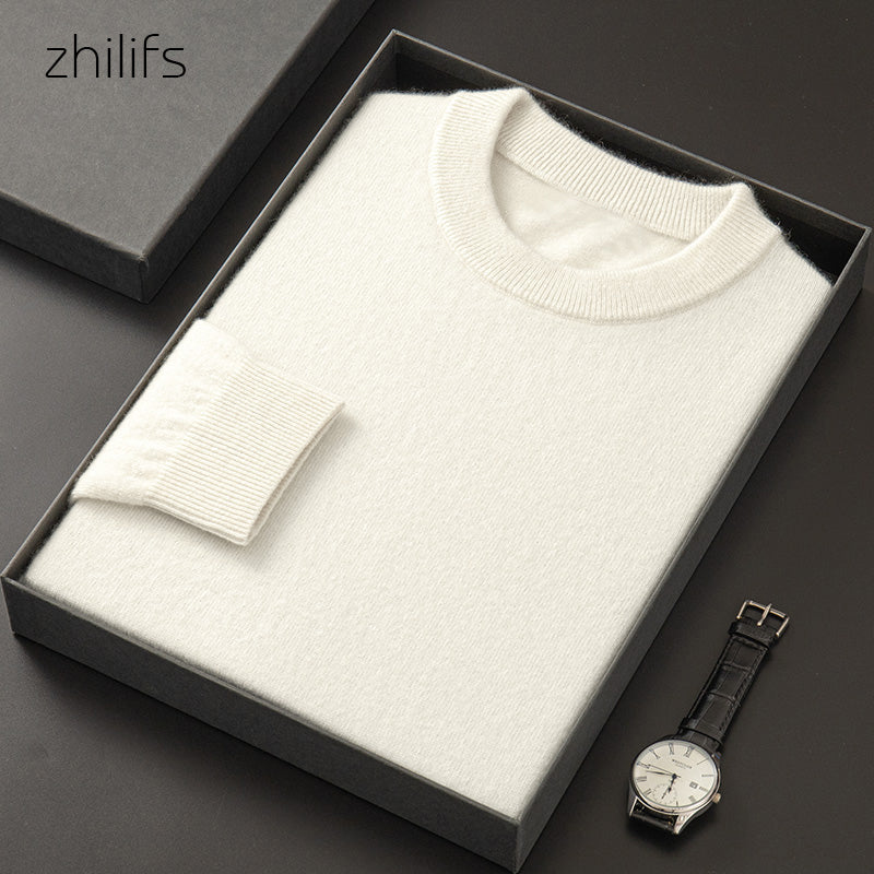 ZHILIFS Men's round neck Sweater Autumn Winter Men's Rollneck Warm wool Knitted Sweater Keep Warm Men Jumper