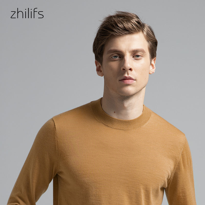 ZHILIFS Men's O-Neck Sweater Autumn Winter Men's Rollneck Warm wool Knitted Sweater Keep Warm Men Jumper Ultra thin