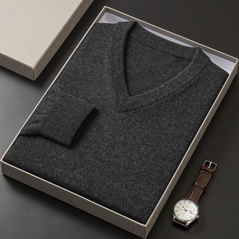 ZHILIFS Men's Cashmere Sweaters Soft Warm V-Neck Casual Pullovers Winter Long Sleeve Comfortable Basic Sweater Male Brand