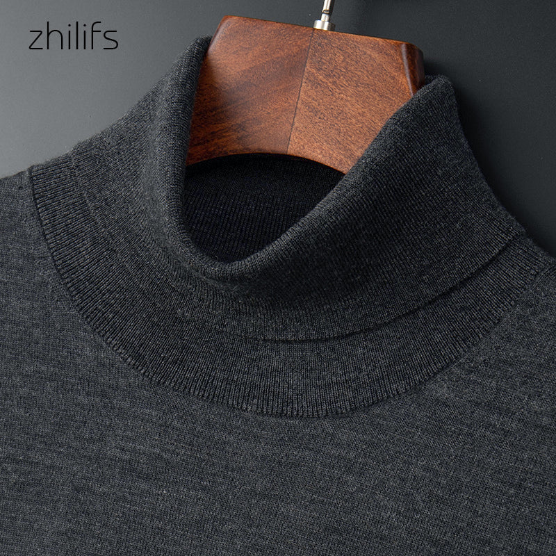 ZHILIFS Men's Turtleneck Sweater Autumn Winter Men's Rollneck Warm  wool Knitted Sweater Keep Warm Men Jumper Ultra thin