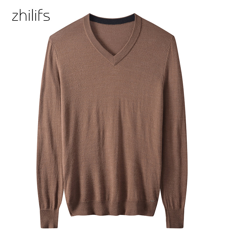 Men's Fine Knit Wool V-Neck Sweater