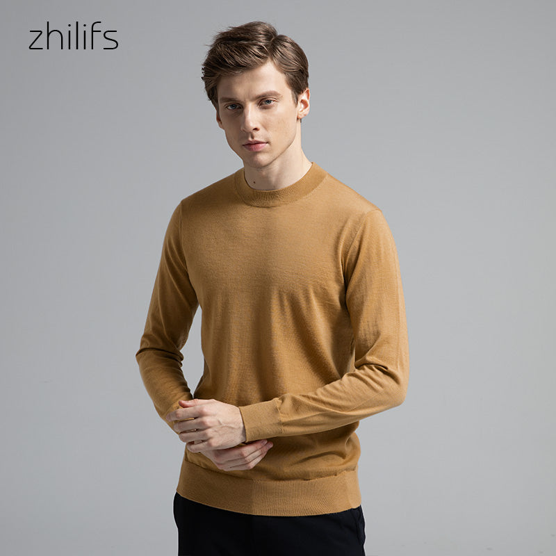 ZHILIFS Men's O-Neck Sweater Autumn Winter Men's Rollneck Warm wool Knitted Sweater Keep Warm Men Jumper Ultra thin