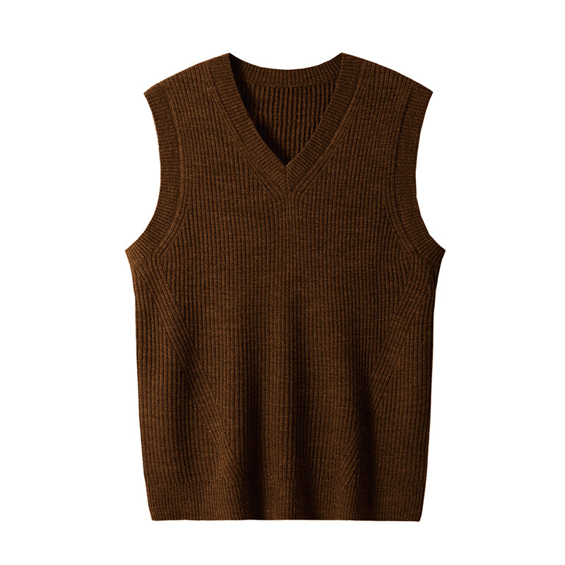 Mens V Neck Sleeveless Sweater Brown Jumper Tank Top Casual Knitted Vest  Gilet