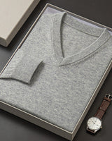Solid V-Neck Cashmere Pullover Sweater