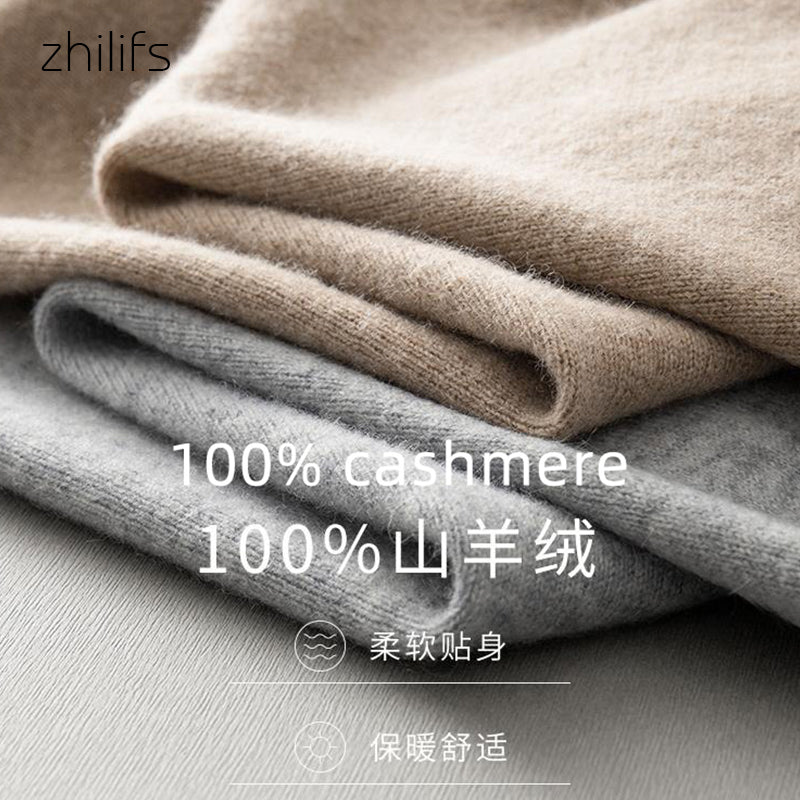 ZHILIFS Men's Cashmere Sweater Loose Pullovers Men Casual Warm Quality Mens Knitted Sweater Winter Fashion Sweaters for Men