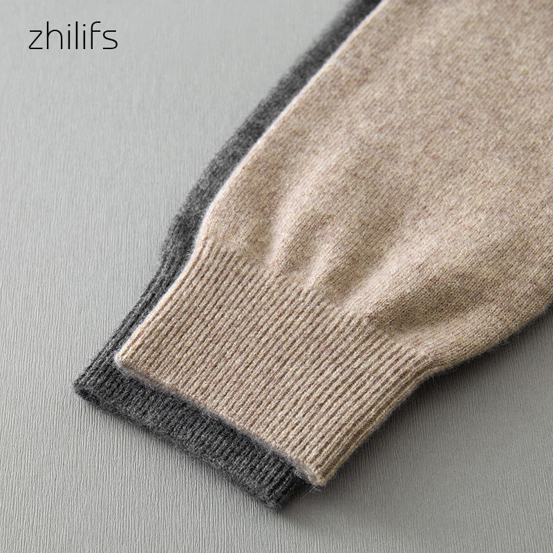 ZHILIFS Men's Cashmere Sweaters Soft Warm V-Neck Casual Pullovers Winter Long Sleeve Comfortable Basic Sweater Male Brand