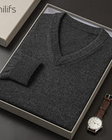 Solid V-Neck Cashmere Pullover Sweater