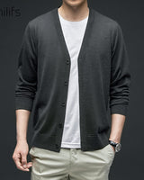 Solid V-Neck Wool Cardigan — Old