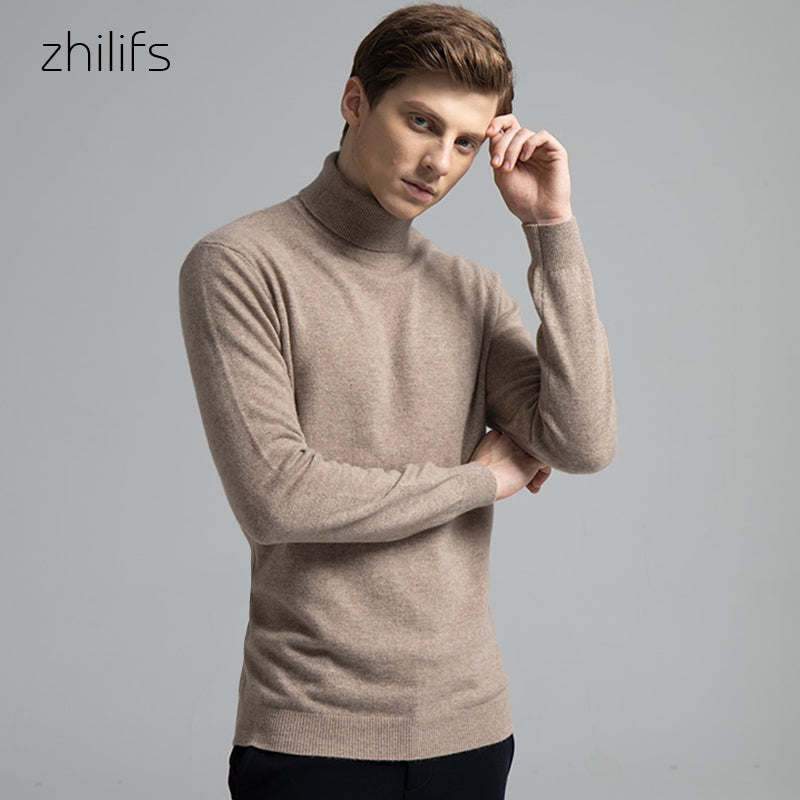 ZHILIFS Men pure Cashmere sweater men's High Neck Knitted Sweater and winter, thickened cashmere warm sweater Oversized Menswear