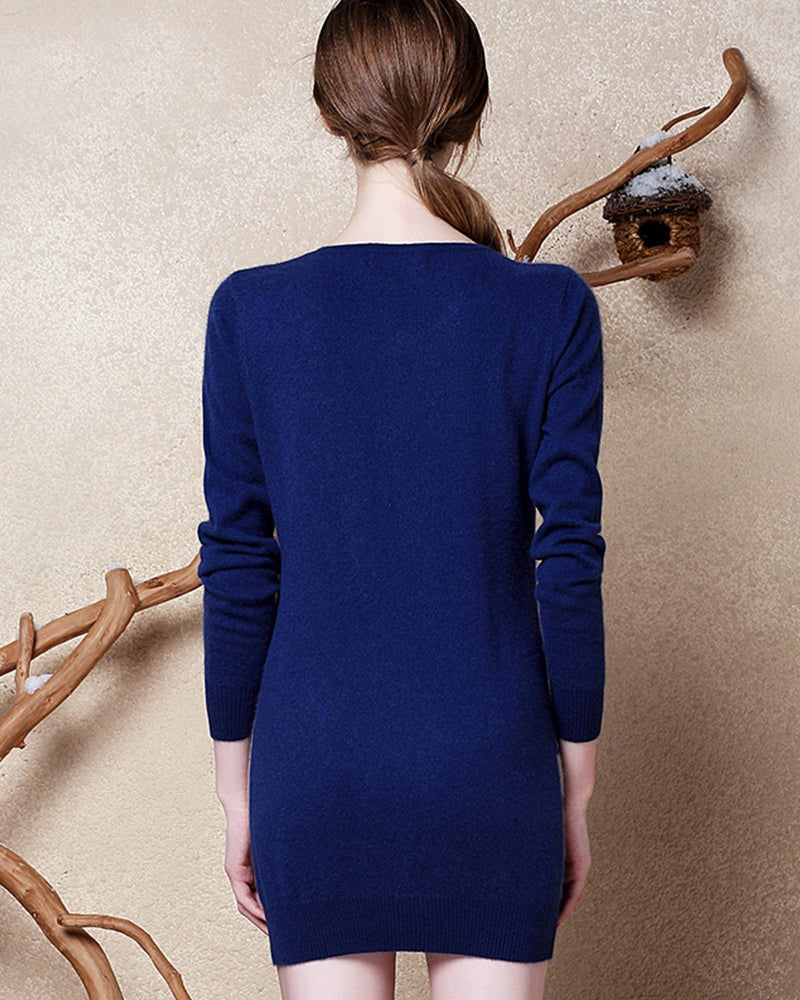 ZHILIFS Slim fit Round neck dress Pure cashmere knitted sweater