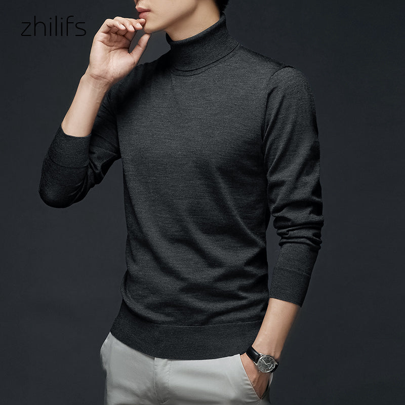 ZHILIFS Men's Turtleneck Sweater Autumn Winter Men's Rollneck Warm  wool Knitted Sweater Keep Warm Men Jumper Ultra thin