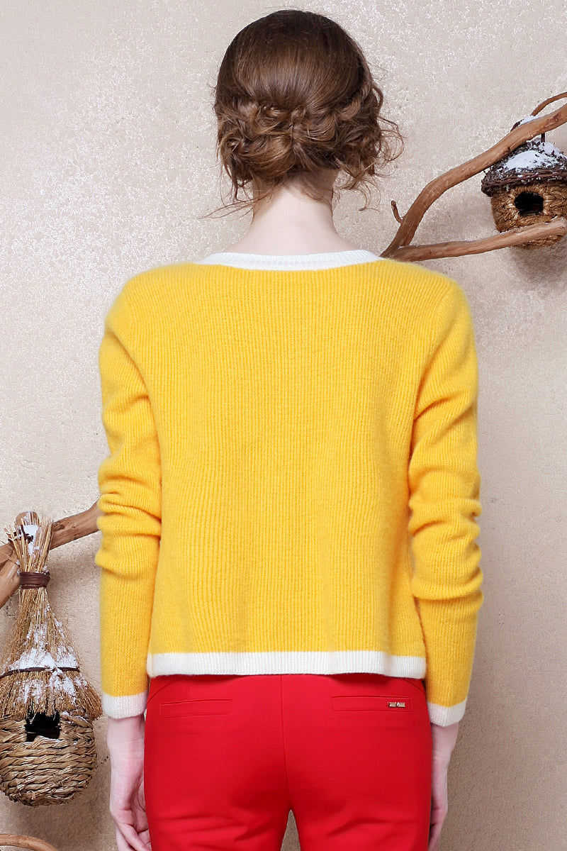 ZHILIFS yellow Cashmere cardigan 100% pure cashmere Women's short knitted sweater