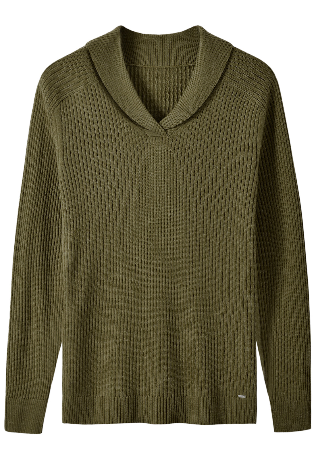 Shawl Collar Cable Knit Pullover — Olive