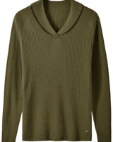 Shawl Collar Cable Knit Pullover — Olive